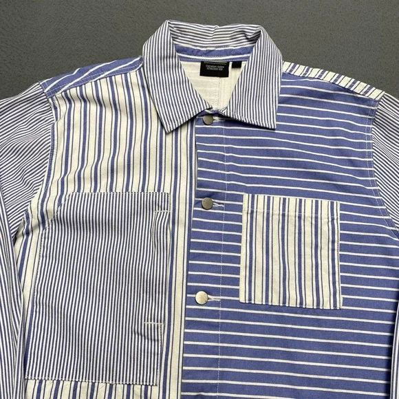 WeSC Jacket Mens XL Blue White Striped Chore Workwear Sail Away Nautical Cotton - Picture 2 of 11